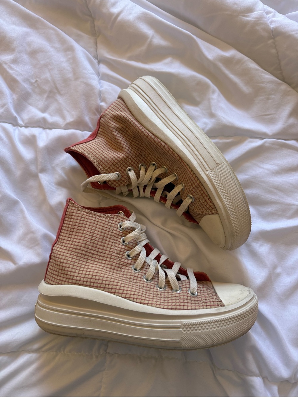 Converse High-Top Platform Sneakers Red and Tan Checker